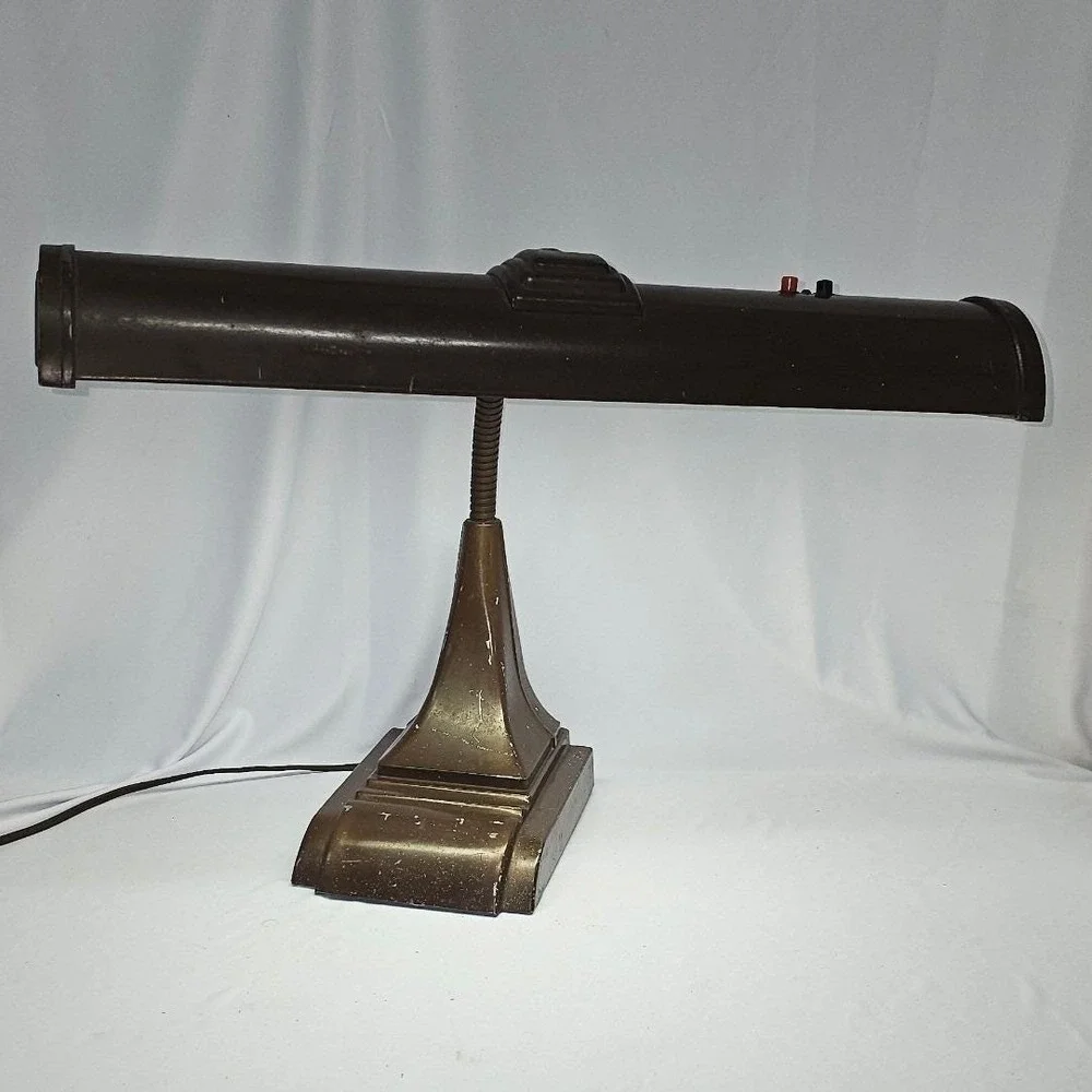 Vintage Art‎ Deco Fluorescent Desk Lamp Brown Industrial Gooseneck Work Light